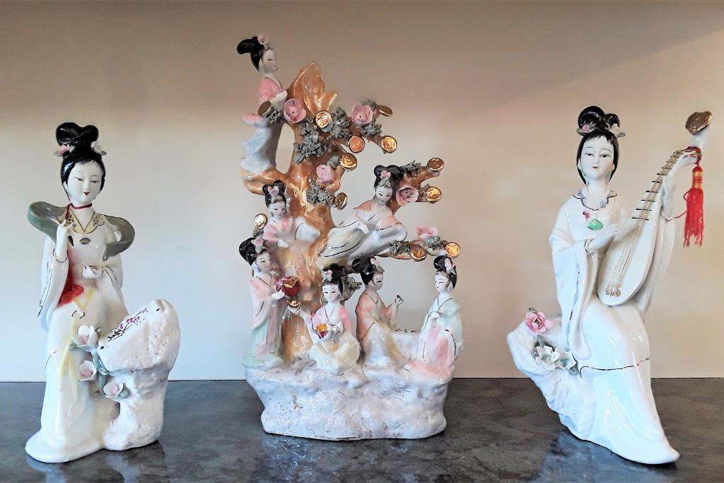 3 statues chinoises porcelaine émaillée peintes à la main, Enlèvement