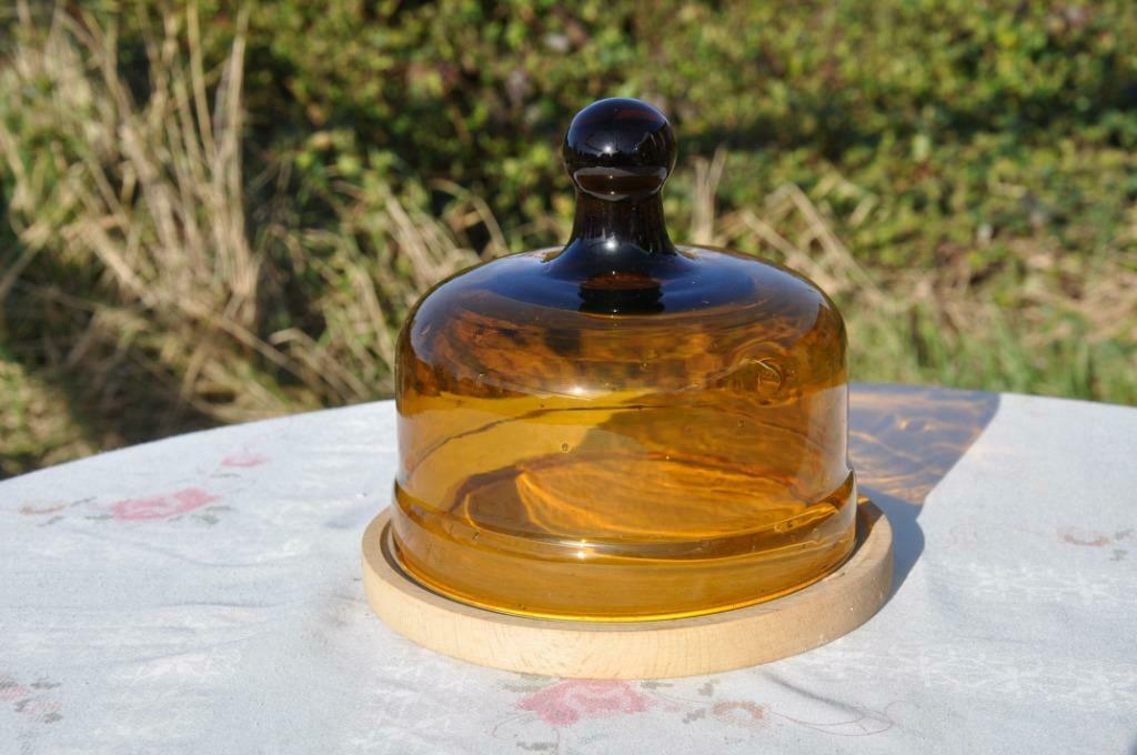 §  cloche a fromage bois et verre brun, Enlèvement ou Envoi, Utilisé