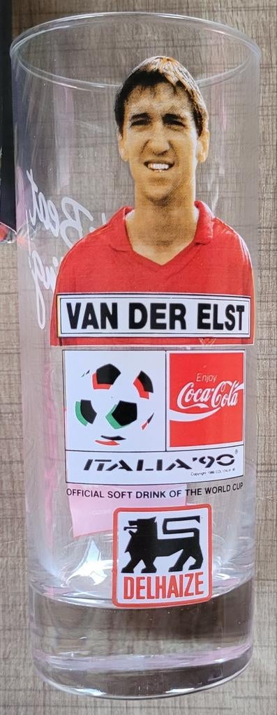 WK Italië 1990: Franky Van der Elst - drinkglas, Verzamelen, Ophalen of Verzenden, Zo goed als nieuw, Overige typen