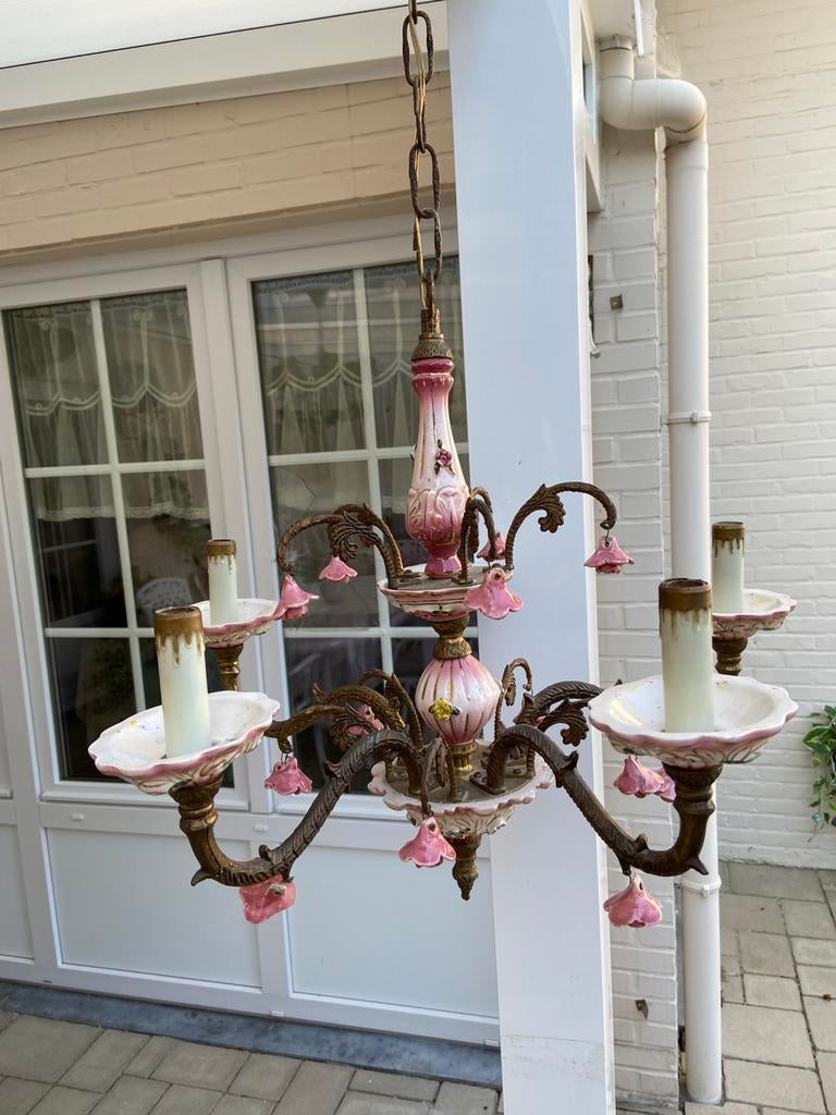 Magnifique lustre en porcelaine avec roses, Enlèvement, Comme neuf