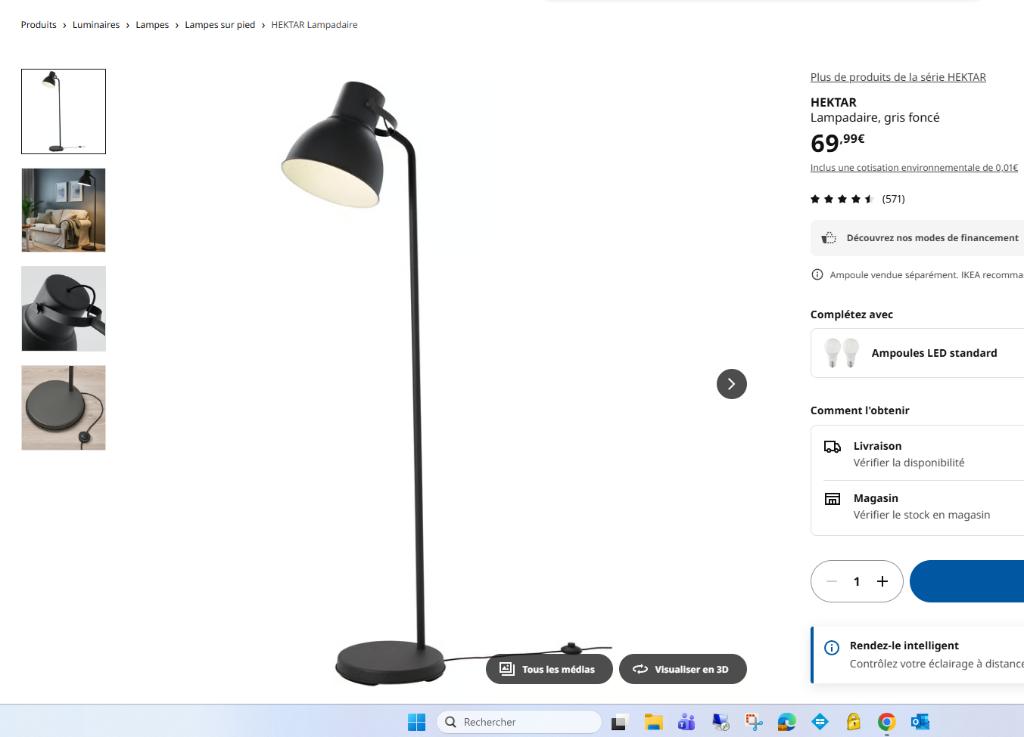 IKEA vloerlamp, Huis en Inrichting, Lampen | Vloerlampen, Ophalen, Zo goed als nieuw, Metaal