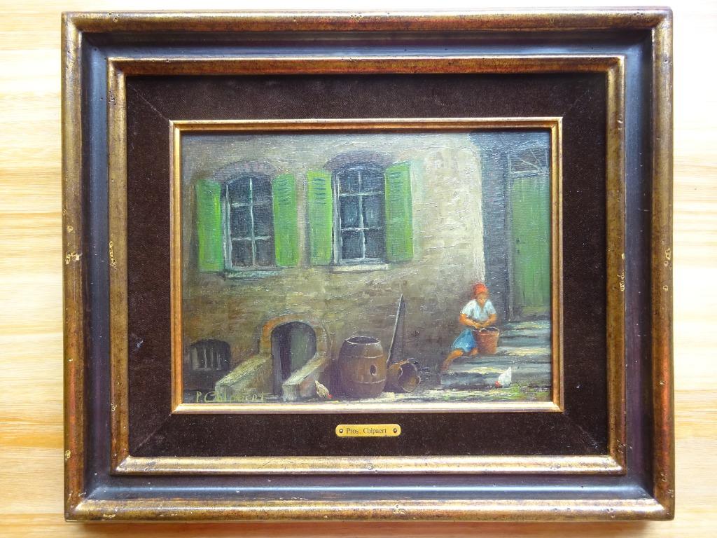 Pros Colpaert, doek, Binnenkoer, 18 x 24 cm, Ophalen of Verzenden