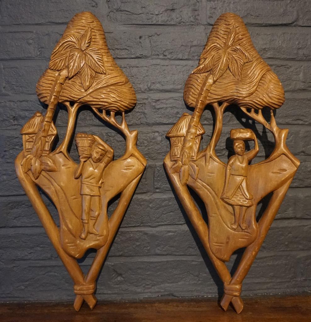2 sculptures sur bois congolaises - 52 cm x 23 cm, Antiquités & Art, Enlèvement ou Envoi