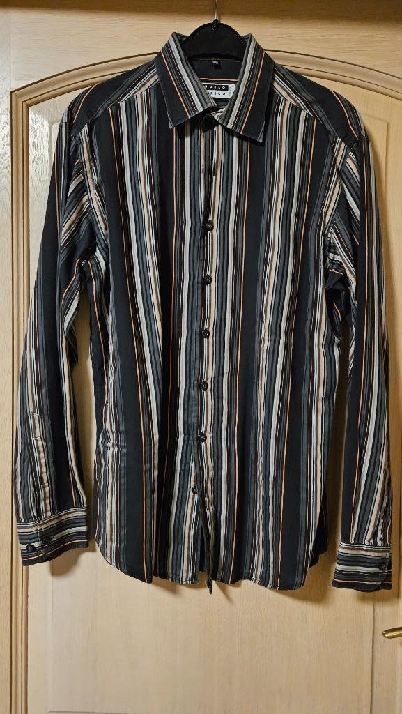 Overhemd man zw or gr strepen lange mouw, Kleding | Heren, Overhemden, Ophalen, Overige kleuren, Zo goed als nieuw, Halswijdte 39/40 (M)