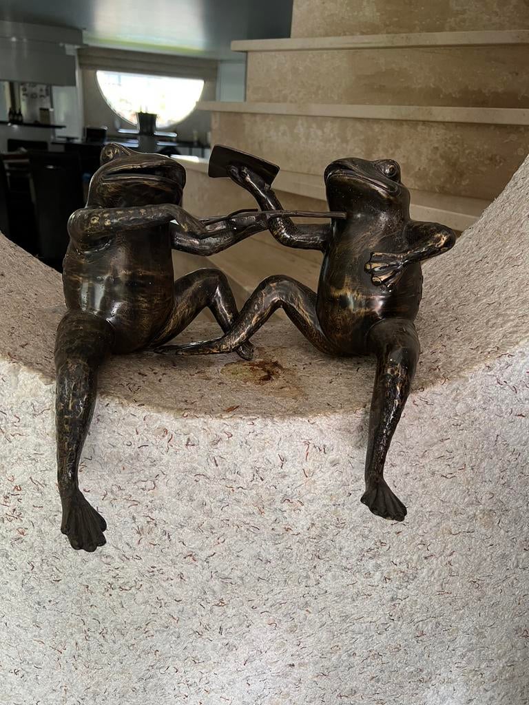 2 bronzen kikkers, Ophalen