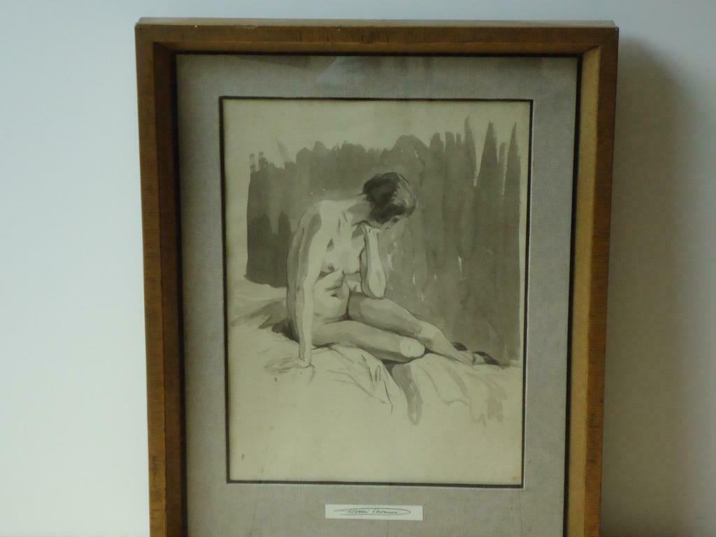 HENRI THOMAS °1878-1972 zittend naakt nu aquarelle & lavis, Antiek en Kunst, Kunst | Schilderijen | Klassiek, Ophalen