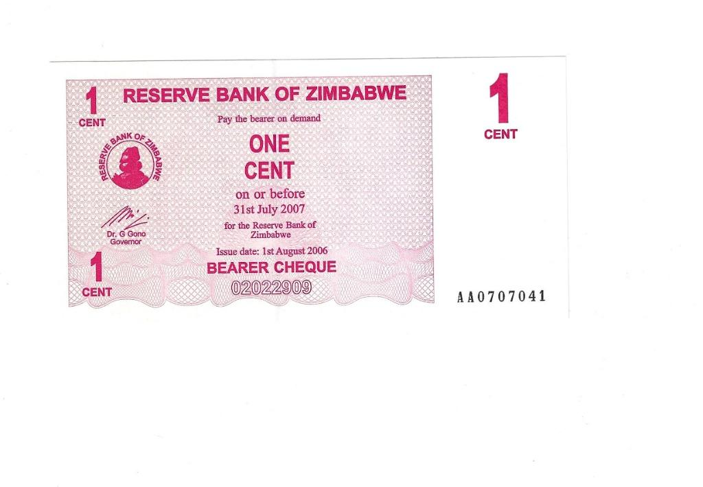 Zimbabwe, 1 Cent 1/08/2006, UNC., Timbres & Monnaies, Enlèvement ou Envoi, Zimbabwe, Billets en vrac