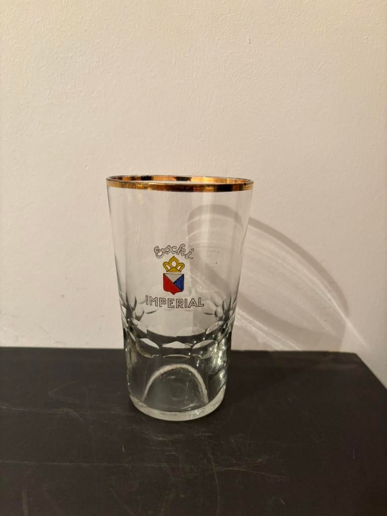 Ancien verre à bière Escki Imperial avec fond poli, Enlèvement ou Envoi, Comme neuf, Verre ou Verres, Autres marques
