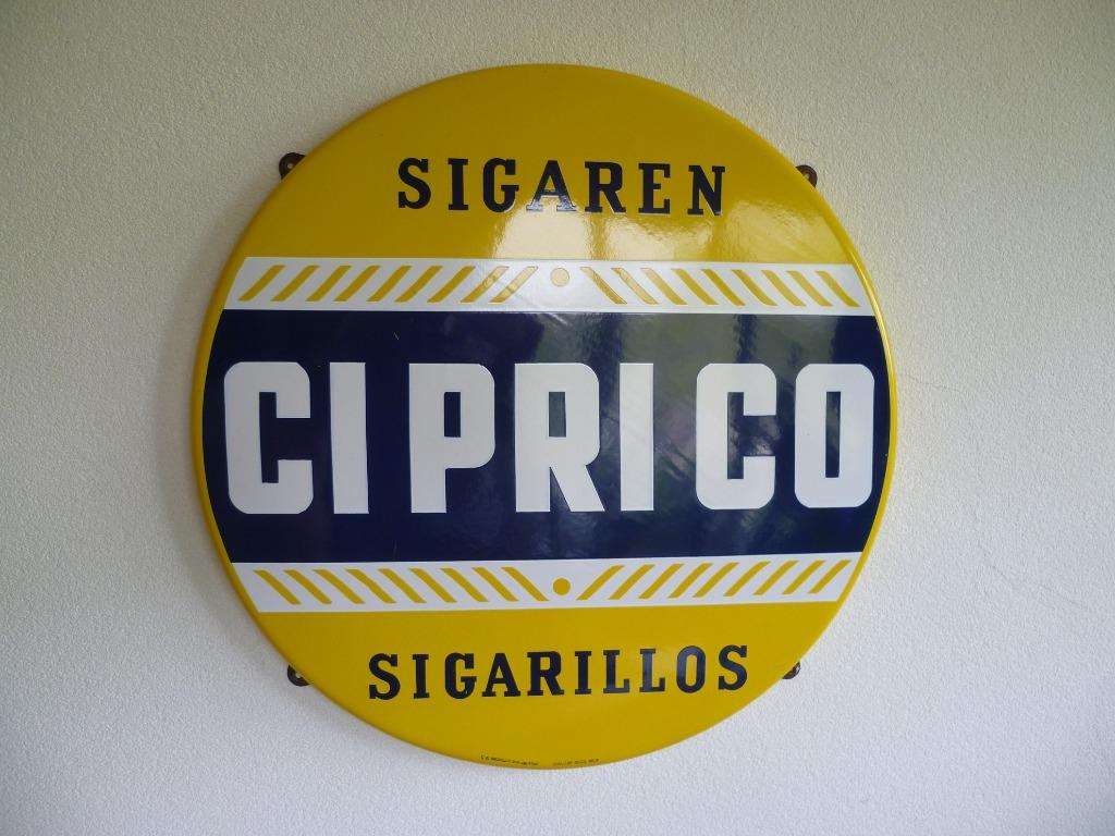 EMAILLE RECLAMEBORD"CIPRICO SIGAREN-SIGARILLOS"UIT 1958, Verzamelen, Ophalen of Verzenden, Zo goed als nieuw, Reclamebord