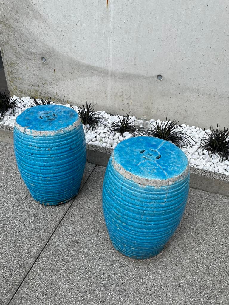 stenen bijzettafels in-/outdoor - turquoise, Tuin en Terras, Tuintafels, Ophalen, Zo goed als nieuw, Rond, Overige materialen