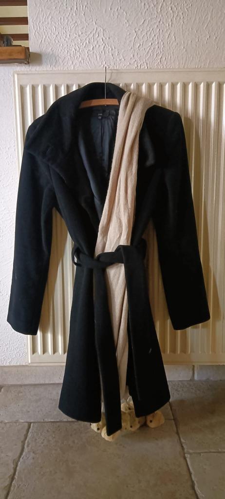 Winterjas wol dames Zara met shawl, Ophalen, Zwart, Nieuw, Maat 36 (S)