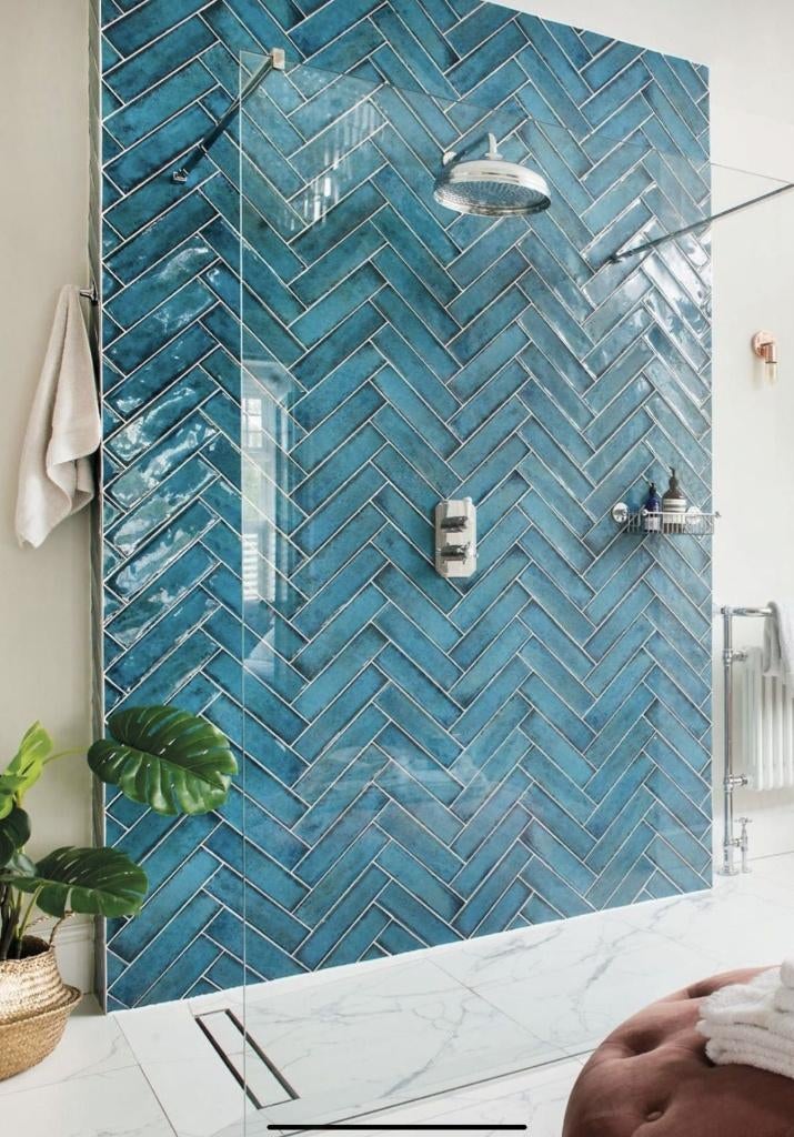 Badkamertegels blauw - blauwe badkamer tegels - wandtegels, Minder dan 25 mm, Verzenden, Overige typen, Nieuw