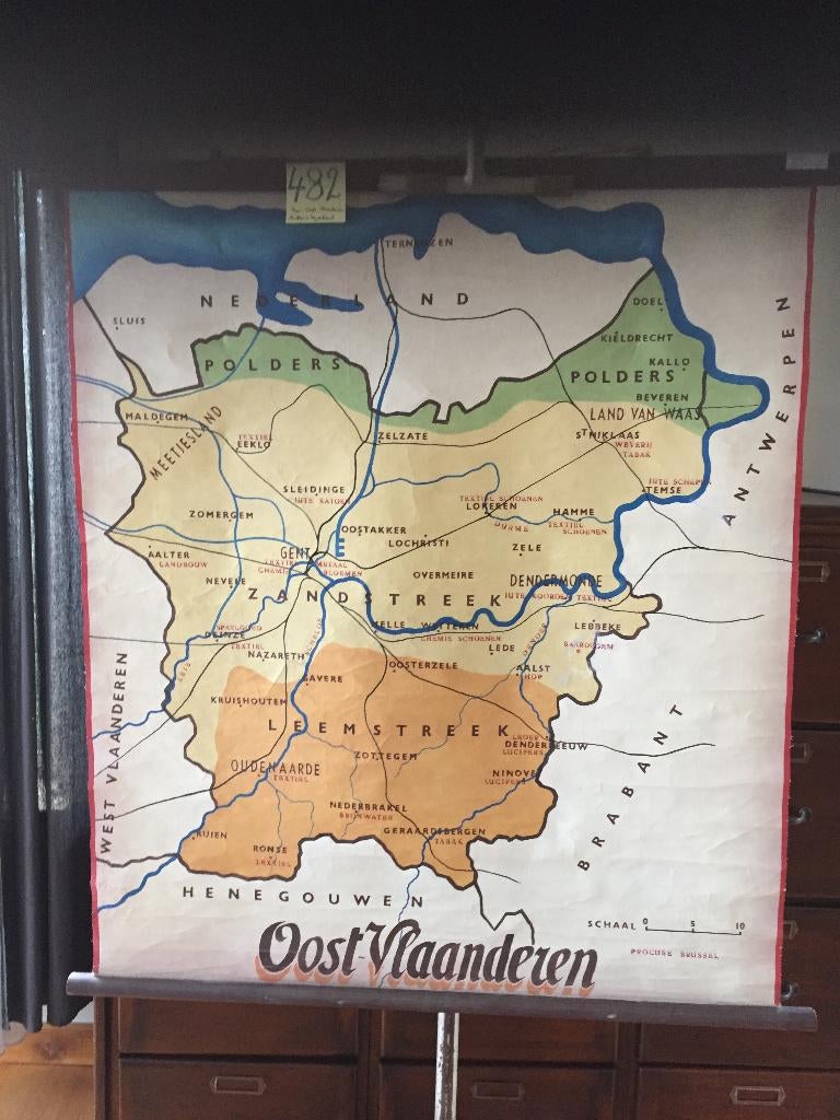 Retro schoolkaart Nr.482 : Oost-Vlaanderen, Huis en Inrichting, Ophalen of Verzenden, Gebruikt