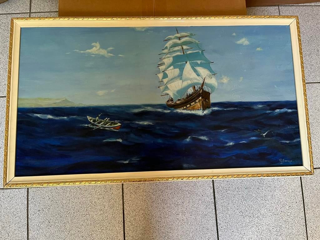 Schilderij van een zeezicht, Johnson., Antiek en Kunst, Ophalen of Verzenden