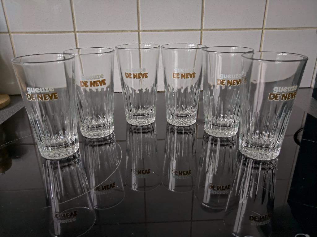 6 GLAZEN GUEUZE DE NEVE TE KOOP, Verzamelen, Ophalen of Verzenden, Zo goed als nieuw, Bierglas