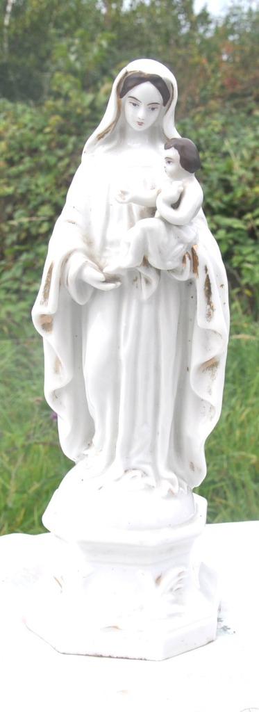 vierge a l'enfant en porcelaine épaisse sur socle 33 cm, Enlèvement ou Envoi