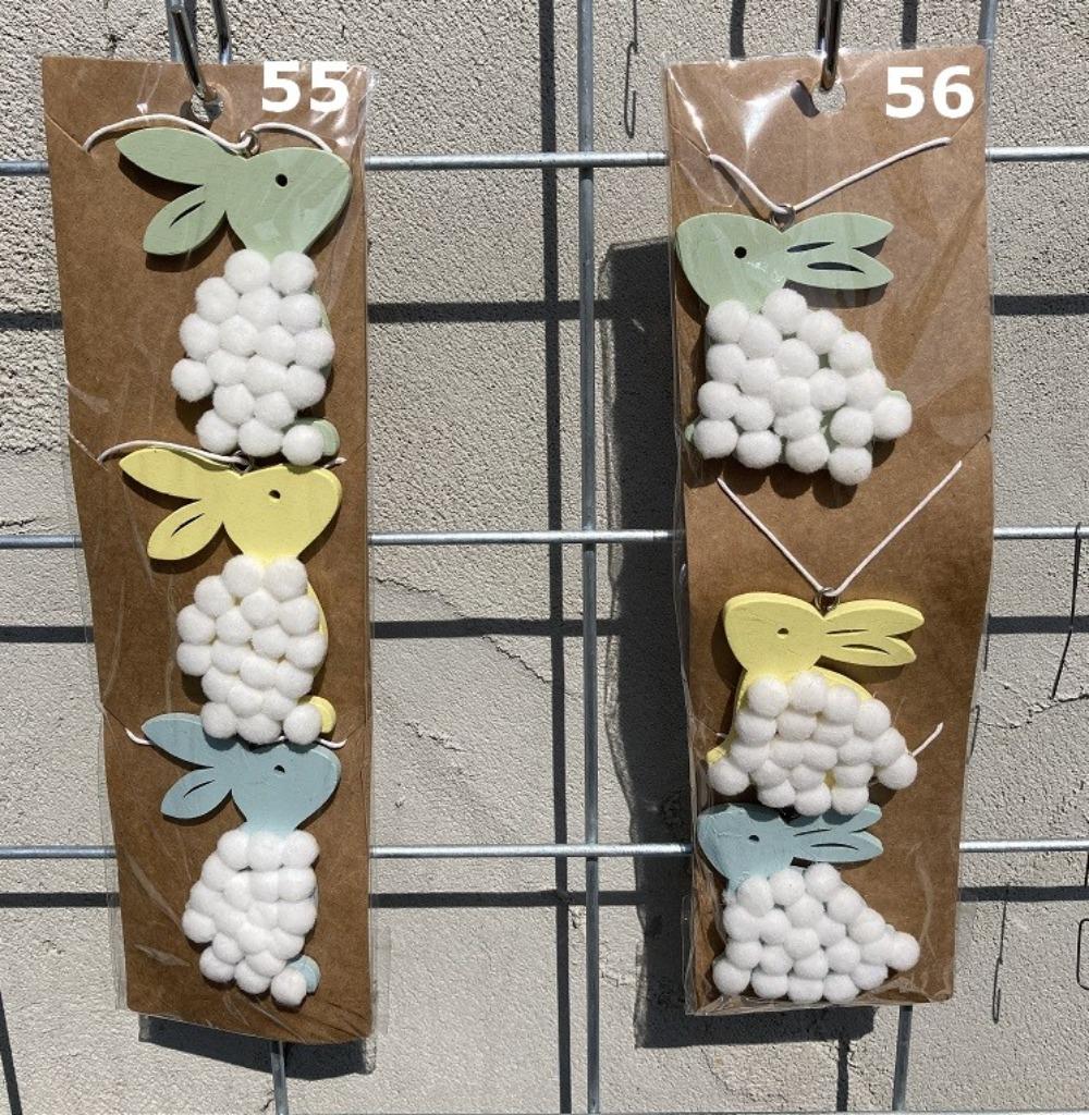 HOUT DECO HANGER NR 55-56 PASTEL HAASJES MET PLUCHE 3 stuks, Ophalen of Verzenden, Nieuw