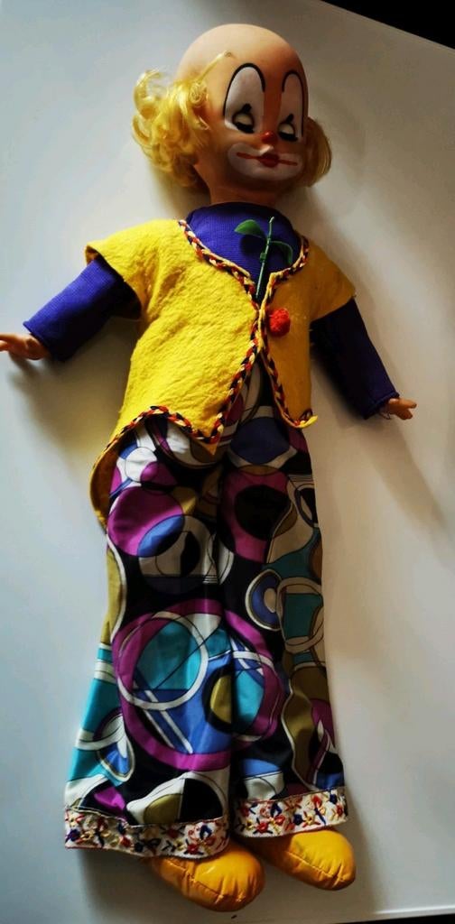 Poupée vintage Clown années 70 70 cm yeux ouverts et fermés, Antiquités & Art, Enlèvement ou Envoi