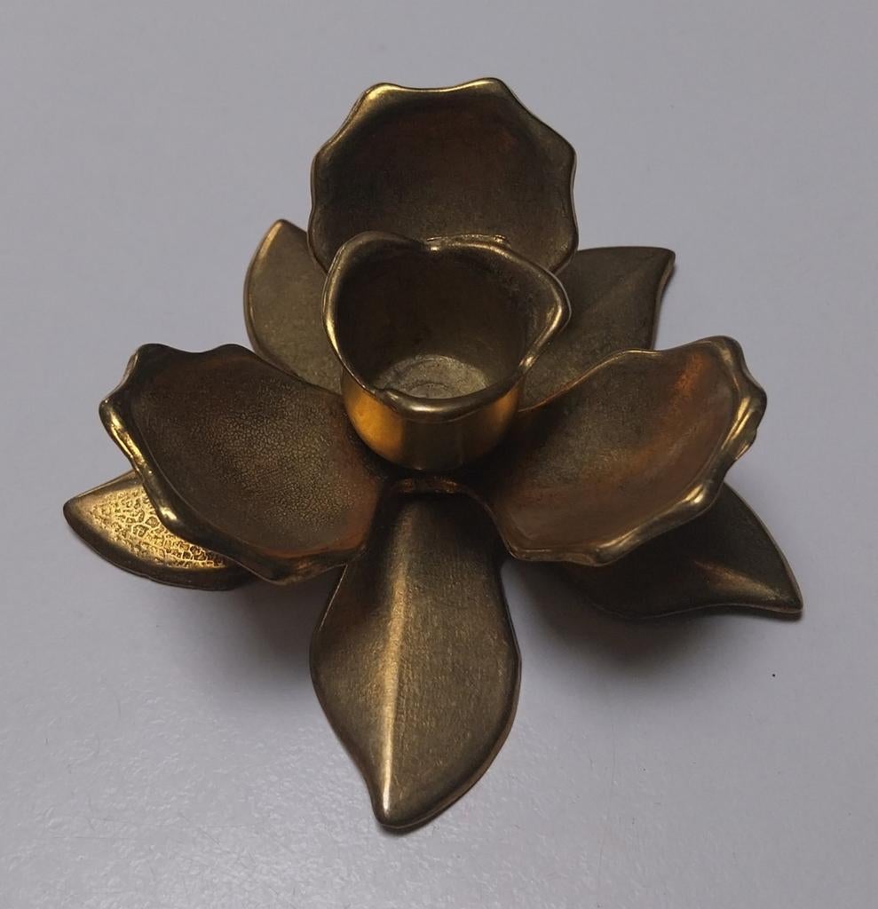 Vintage messing kandelaar lotus, Ophalen of Verzenden, Nieuw, Kandelaar