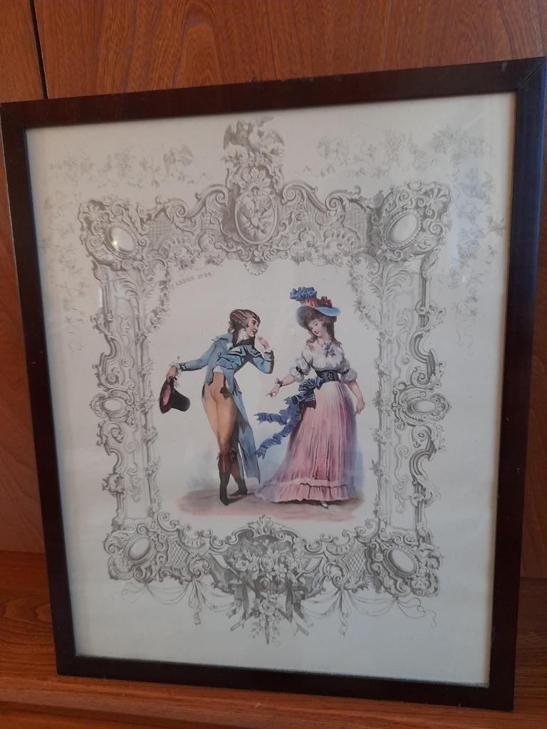 Antieke prent van Lodewijk VXI en Marie Antoinette, Antiek en Kunst, Ophalen