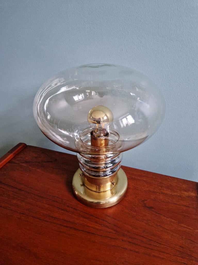 Space Age tafellamp van messing en glas, 1960-70, Antiek en Kunst, Ophalen of Verzenden