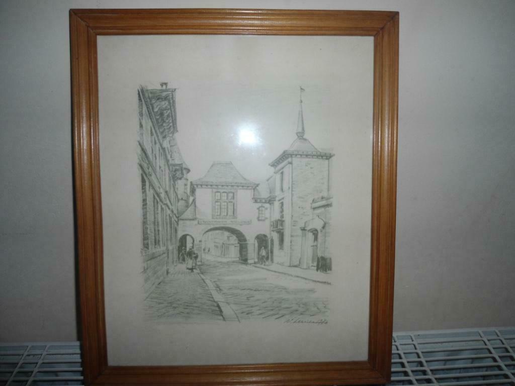 Ancien Dessin Signé Tournai encadré sous verre Musée du Folk, Ophalen of Verzenden