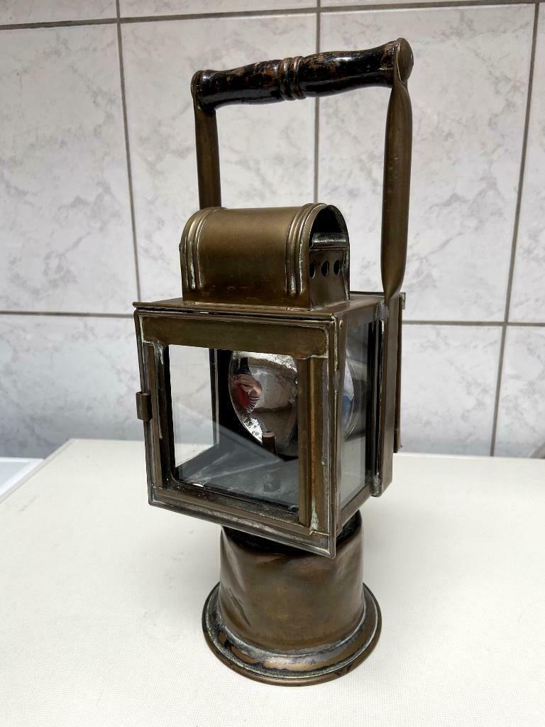Antieke carbuur spoorweglamp/seinlamp met extra groen glas, Ophalen