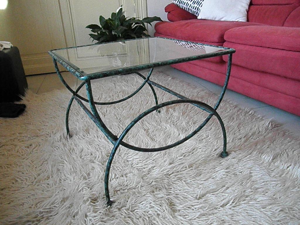 Belle table basse salon - fer peint verre biseauté, Ophalen, Gebruikt, 50 tot 100 cm, Vierkant