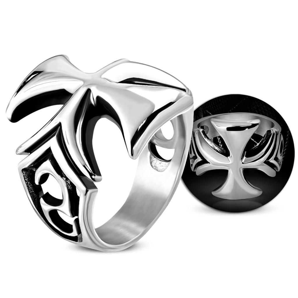 Roestvrij stalen biker ring met kruis, Ophalen of Verzenden, Nieuw, IJzer of Staal, Dame of Heer