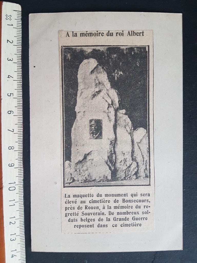 Coupure : Maquette monument Bonsecours Roi Albert, Envoi, Armée de terre, Photo ou Poster