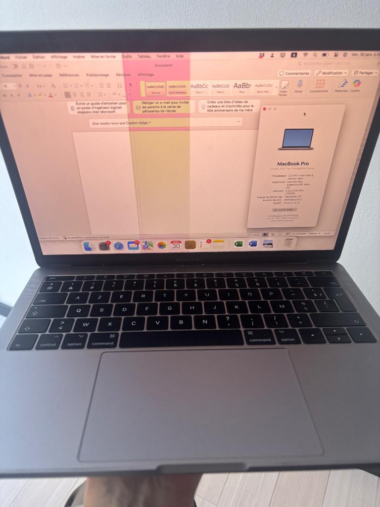 MacBook Pro 13” 2017 i5 Défaut écran – Fonctionnel, Utilisé, Azerty, 128 GB ou moins, 2 à 3 Ghz