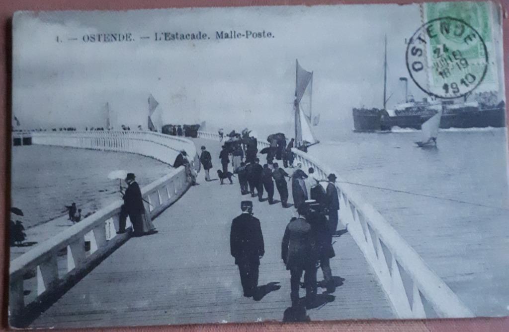 ZELDZAME POSTKAART OOSTENDE 1910 :L'ESTACADE MALLE POSTE, Verzenden, Voor 1920, Gelopen, West-Vlaanderen