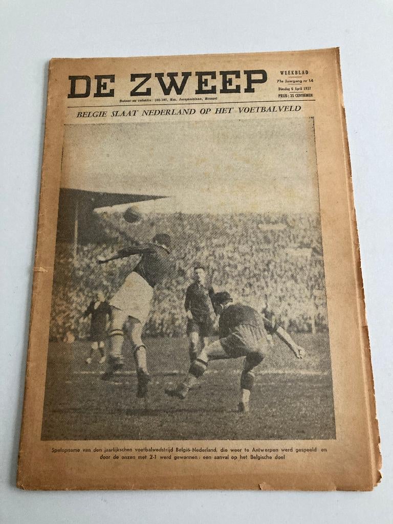 " De Zweep " nr 14 1937 : Th. Rotman, sport, Parijs-Brussel, Ophalen of Verzenden, 1920 tot 1940, Tijdschrift