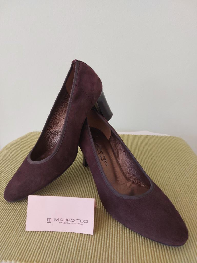 escarpins marron en daim italiens Mauro Tecci taille 38, Enlèvement ou Envoi, Escarpins, Comme neuf, Brun