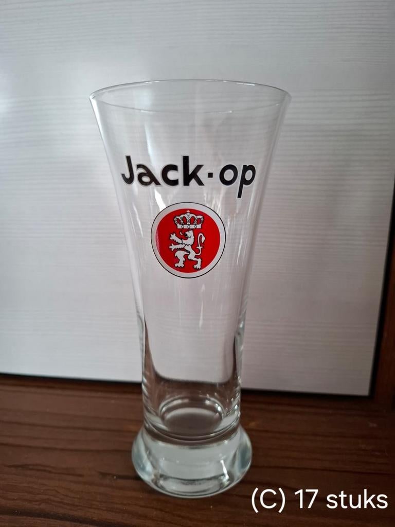 17 verres à bière vintage Jack-Op originaux ! Également disp, Collections, Marques de bière, Enlèvement ou Envoi, Comme neuf, Leeuw