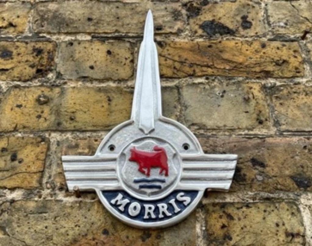 Morris Bonnet aluminium logo sign reclame bord, Ophalen of Verzenden, Zo goed als nieuw, Reclamebord