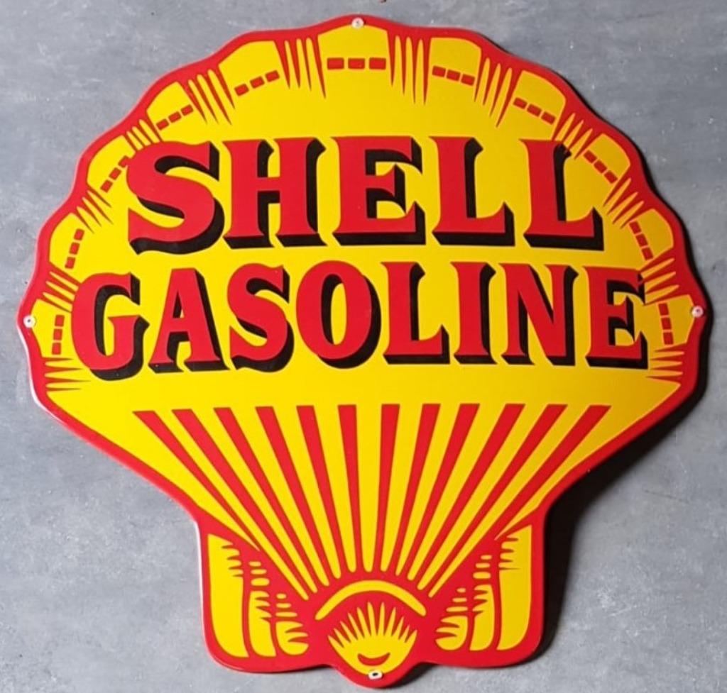 Shell gasoline zwaar emaillen bord reclame decoratie borden, Enlèvement ou Envoi, Comme neuf, Panneau publicitaire