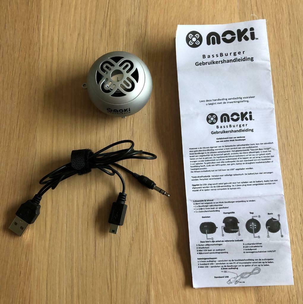 Moki BassBurger – silver – draagbare/zakluidspreker, Enlèvement ou Envoi, Comme neuf, Haut-parleur, Mini