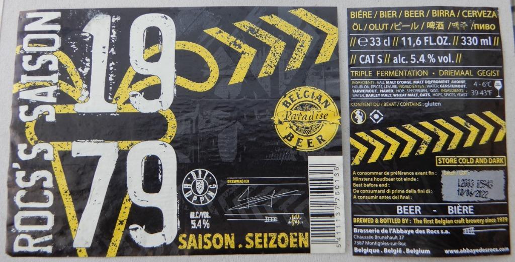 Etiquette bière 1979 Saison brasserie des Rocs (8f1), Enlèvement ou Envoi, Utilisé