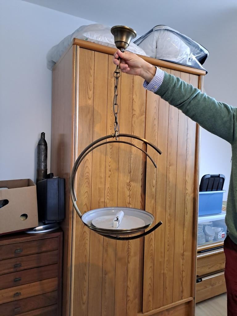Lustre en cuivre avec lampe halogène, Enlèvement, Utilisé, Métal