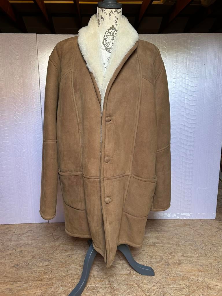Manteau en mouton retourné / shearling vintage, Enlèvement, Comme neuf, Taille 56/58 (XL), Beige