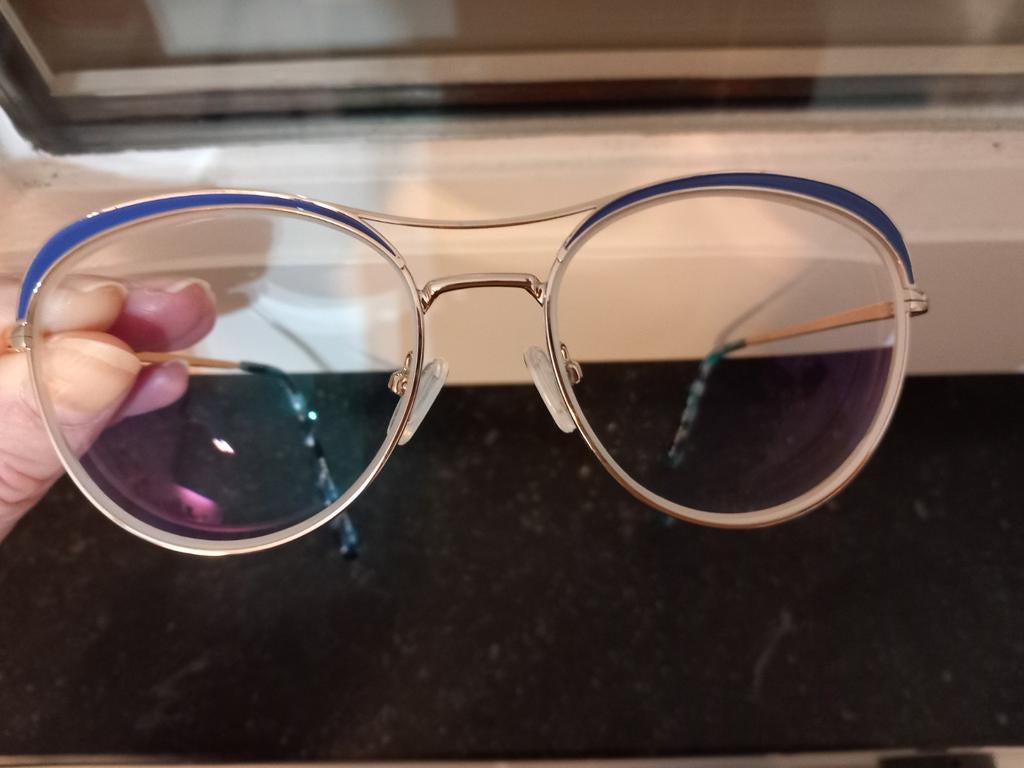 Zilveren bril met blauwe bovenrand, Enlèvement ou Envoi, Utilisé, Lunettes
