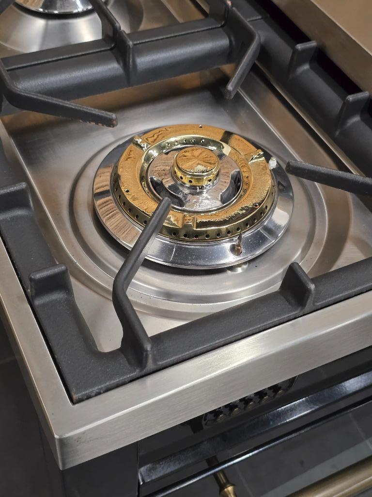 🔥Poêle Boretti de luxe 90 cm noir brillant + vieux cuivre, Gaz, Classe énergétique A ou plus économe, Enlèvement ou Envoi, Comme neuf