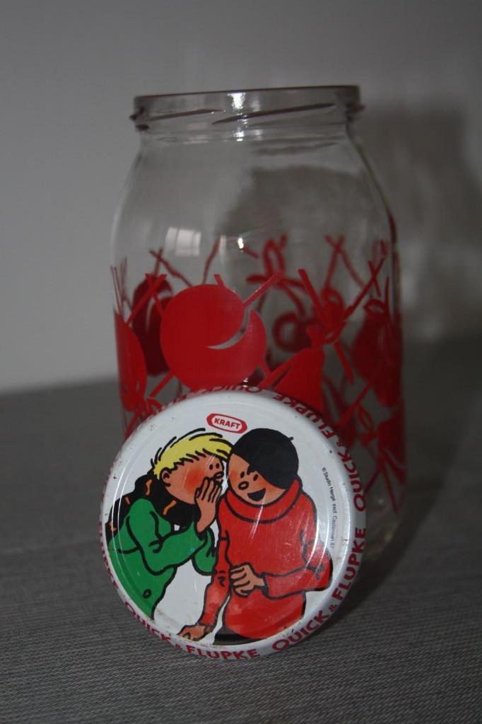 Quick & Flupke " Kraft " glazen pot met deksel 1987 (17 cm), Collections, Personnages de BD, Enlèvement ou Envoi, Autres personnages