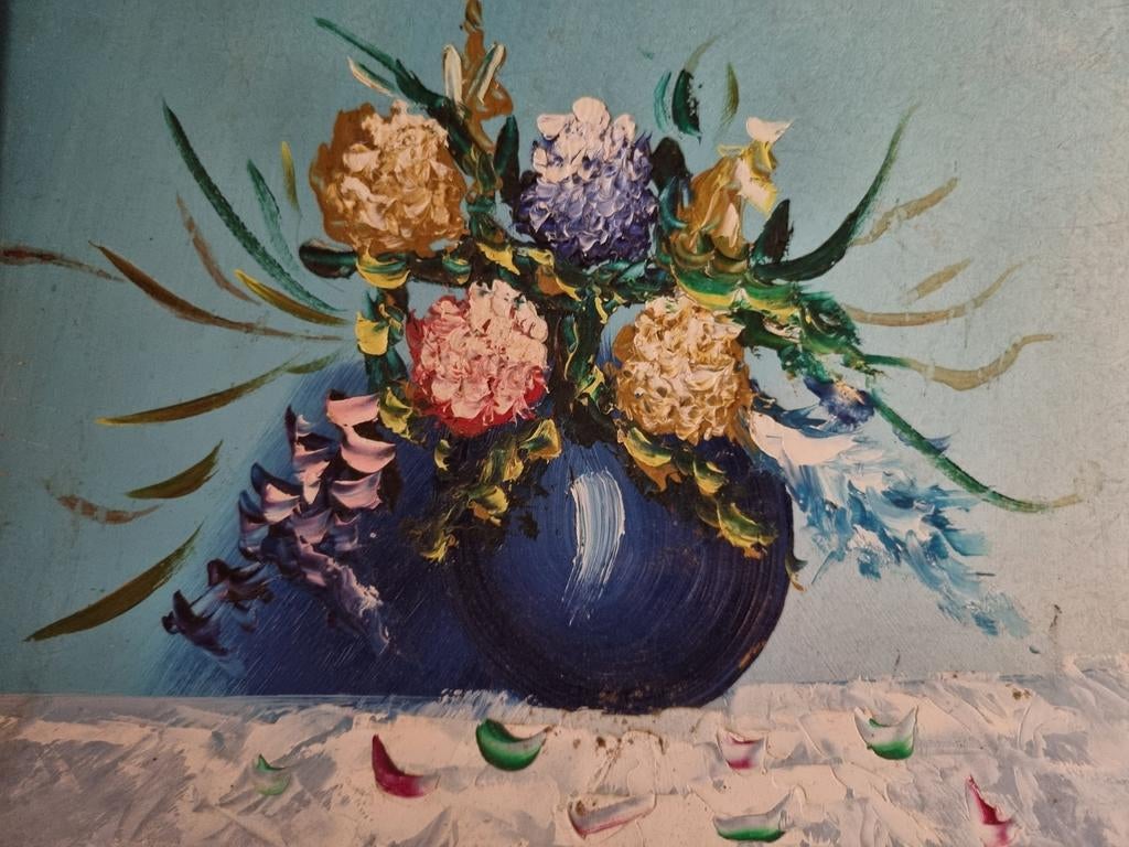 Bloemenschilderij met gouden frame, Ophalen of Verzenden