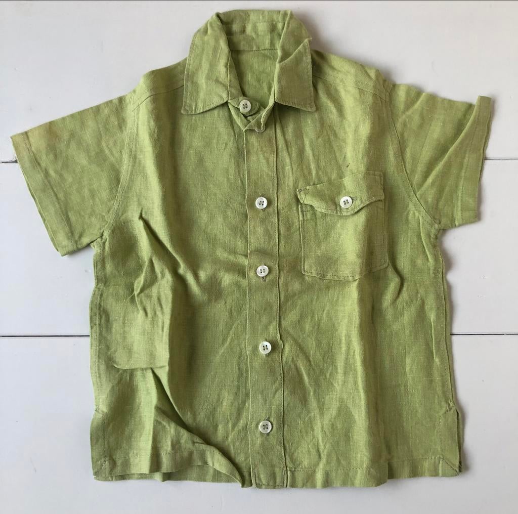 handgemaakt effen groen linnen hemdje 98 104, Ophalen of Verzenden, Gebruikt, Jongen, Overhemd of Blouse