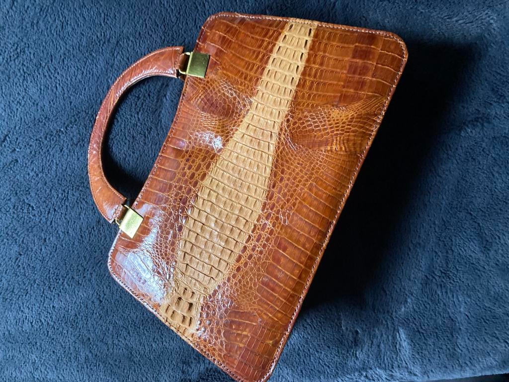 Sac à main en cuir de crocodile, véritable, Autres marques, Comme neuf, Brun, Enlèvement