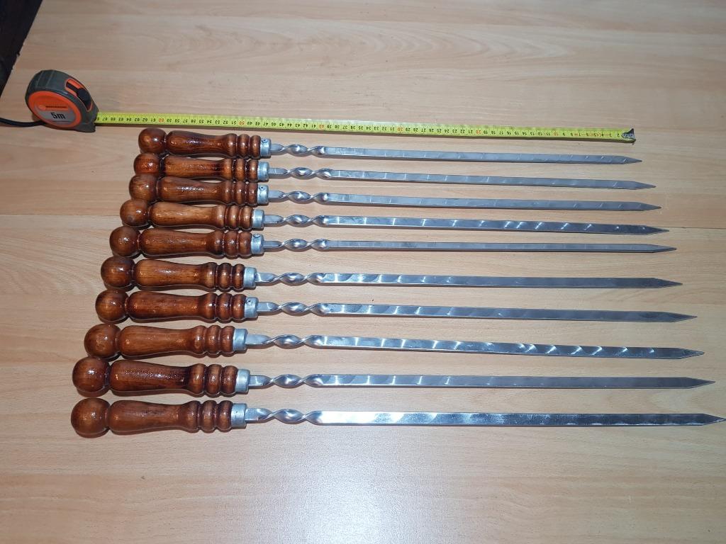 Lot de 10 Brochettes Professionnelles Inox avec Manche Bois, Enlèvement, Neuf