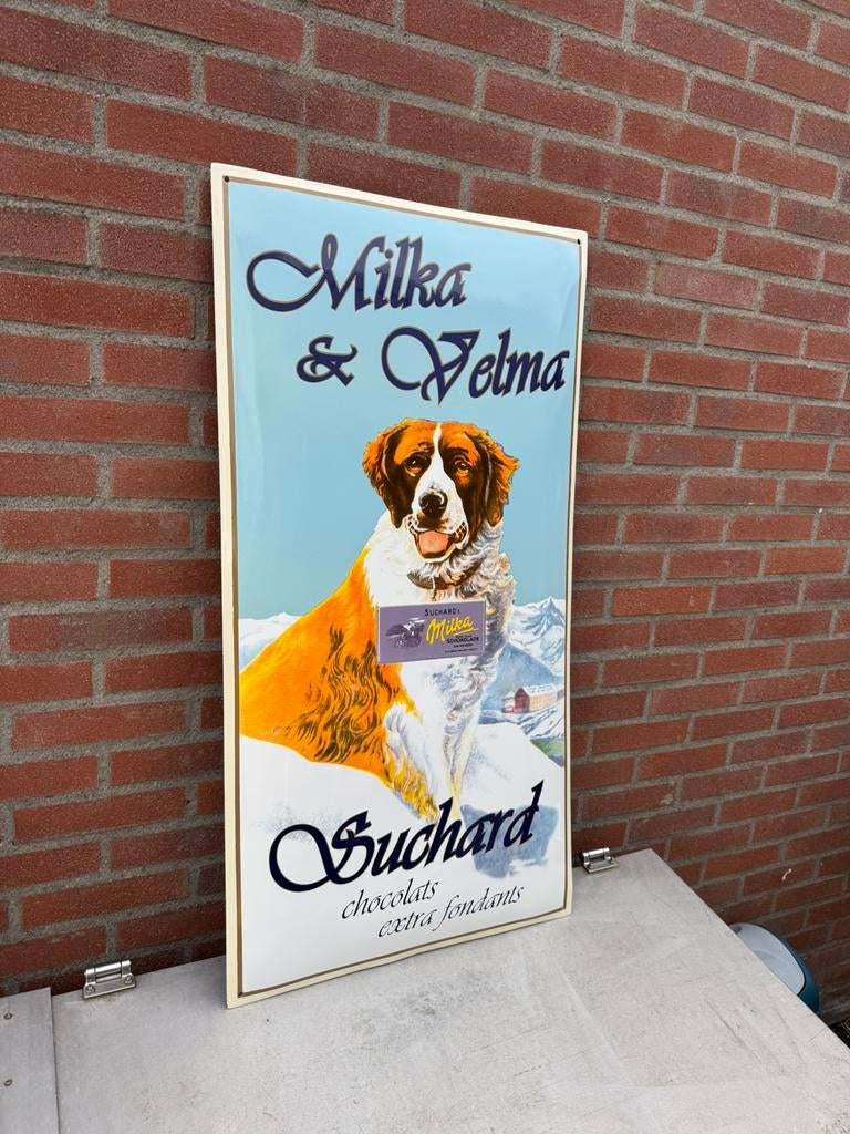Grand panneau publicitaire en émail MILKA Chocolate, Enlèvement, Comme neuf, Panneau publicitaire