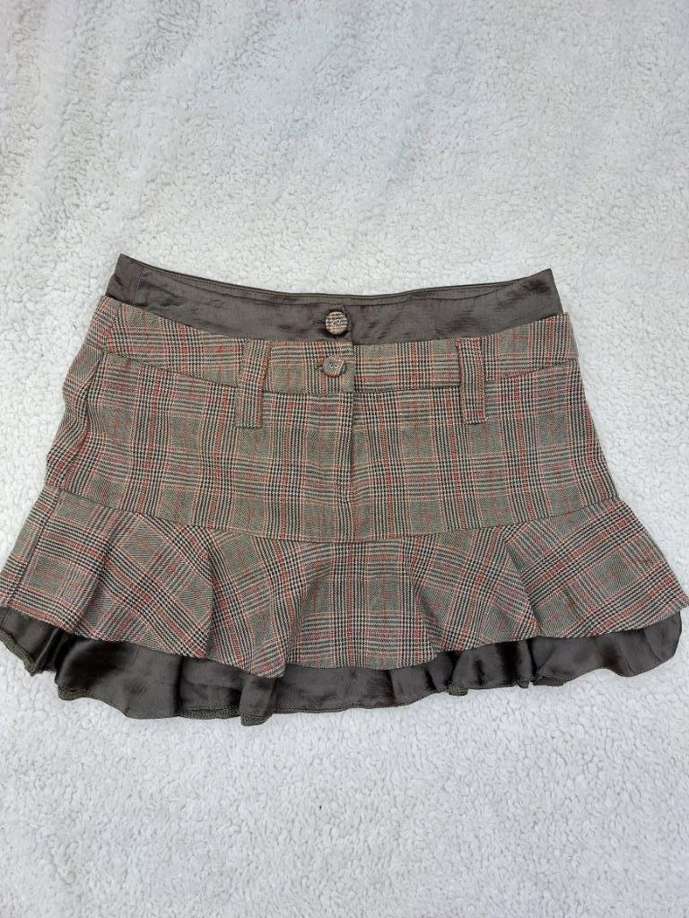 Geruit kort rokje met franje van River Island, Enlèvement ou Envoi, Brun, Taille 34 (XS) ou plus petite, Porté